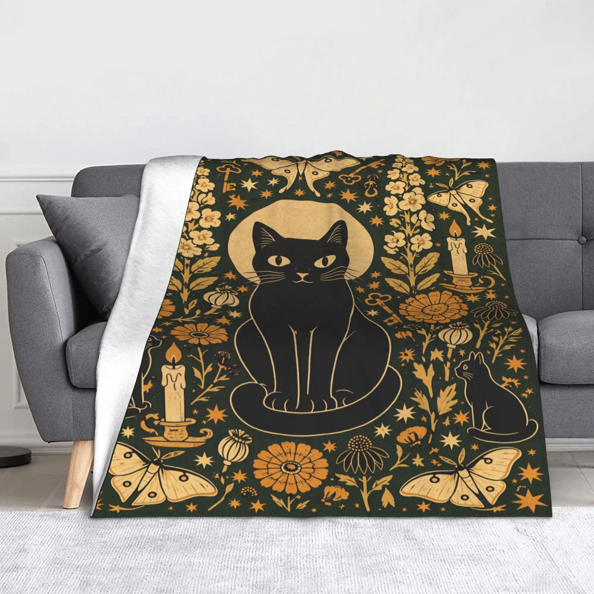 Halloween Black Cats Blanket Flannel Summer Winter Witchy Kitty  Multifunction Ultra-Soft Throw Blanket for Bed Bedding Throws