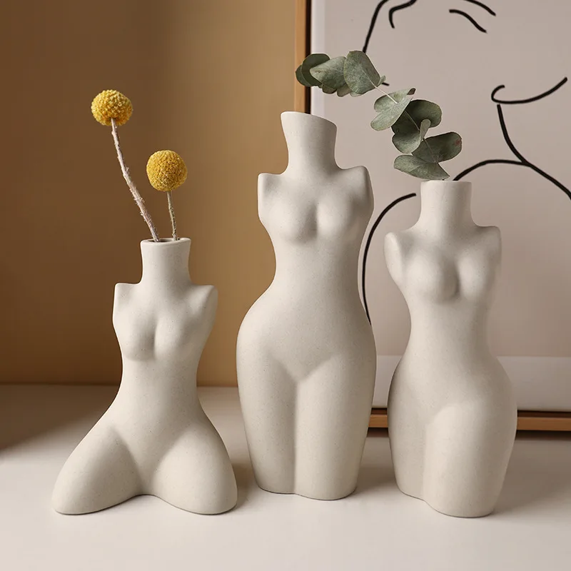 Human Body Plastic Art Vase, Ceramic Sculpture, White Flower Vase, Home Moderno Decoration Floreros Decorativos Moderno