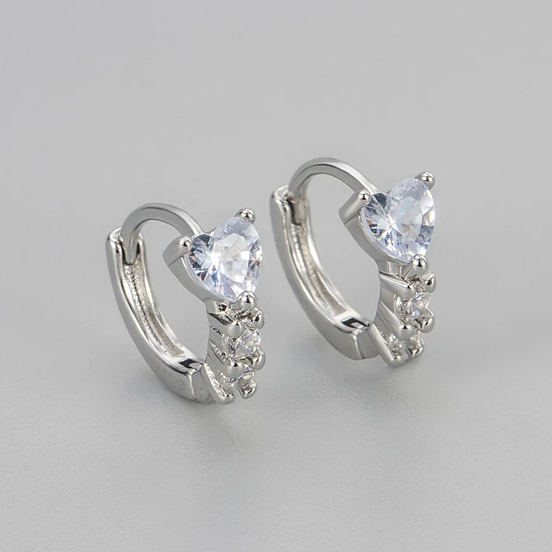 925 Sterling Silver Zircon Heart Shaped Single Row Diamond Earrings  Small  Versatile and Suitable for Women Fashion Jewelry