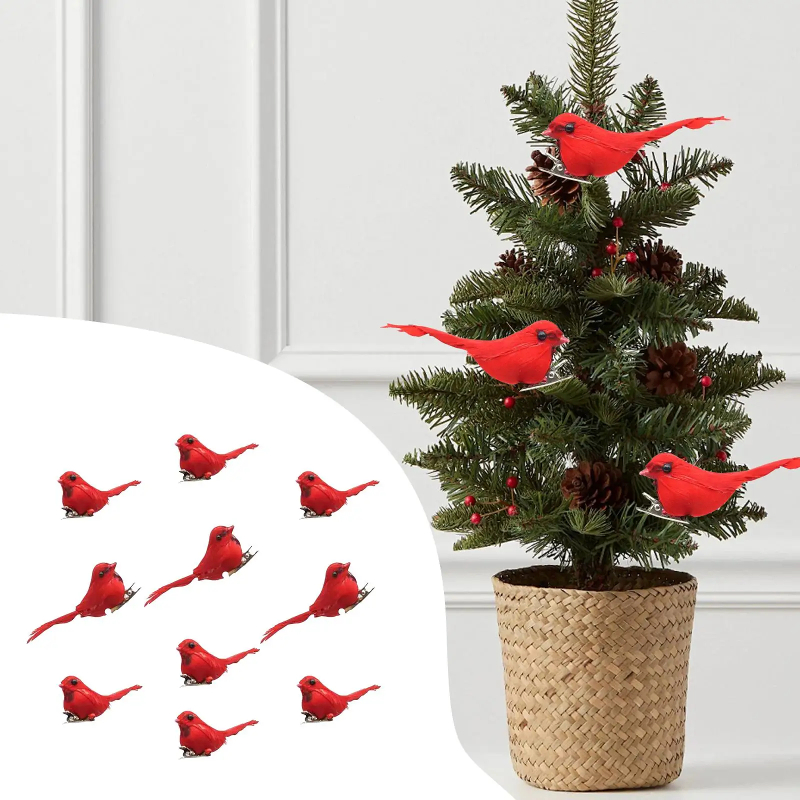 

Artificial Christmas Bird Ornaments Realistic Seasonal Artwork Decorative with Clip for Planters Backyard Patio Indoor Balcony