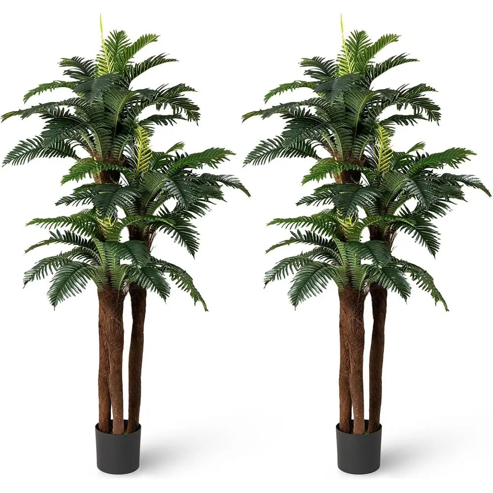 

Набор из 2 искусственных пальм, 190 см высотой, тропические растения с 45+3 регулируемыми листьями, с натуральной корой и мхом, для помещений, в горшках, напольные