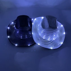 New Arrival Glowing Bride Pearlescent Hat LED Luminous Western Cowboy Cap Nightclub Bar Bachelor Party Cowgirl Hat Props