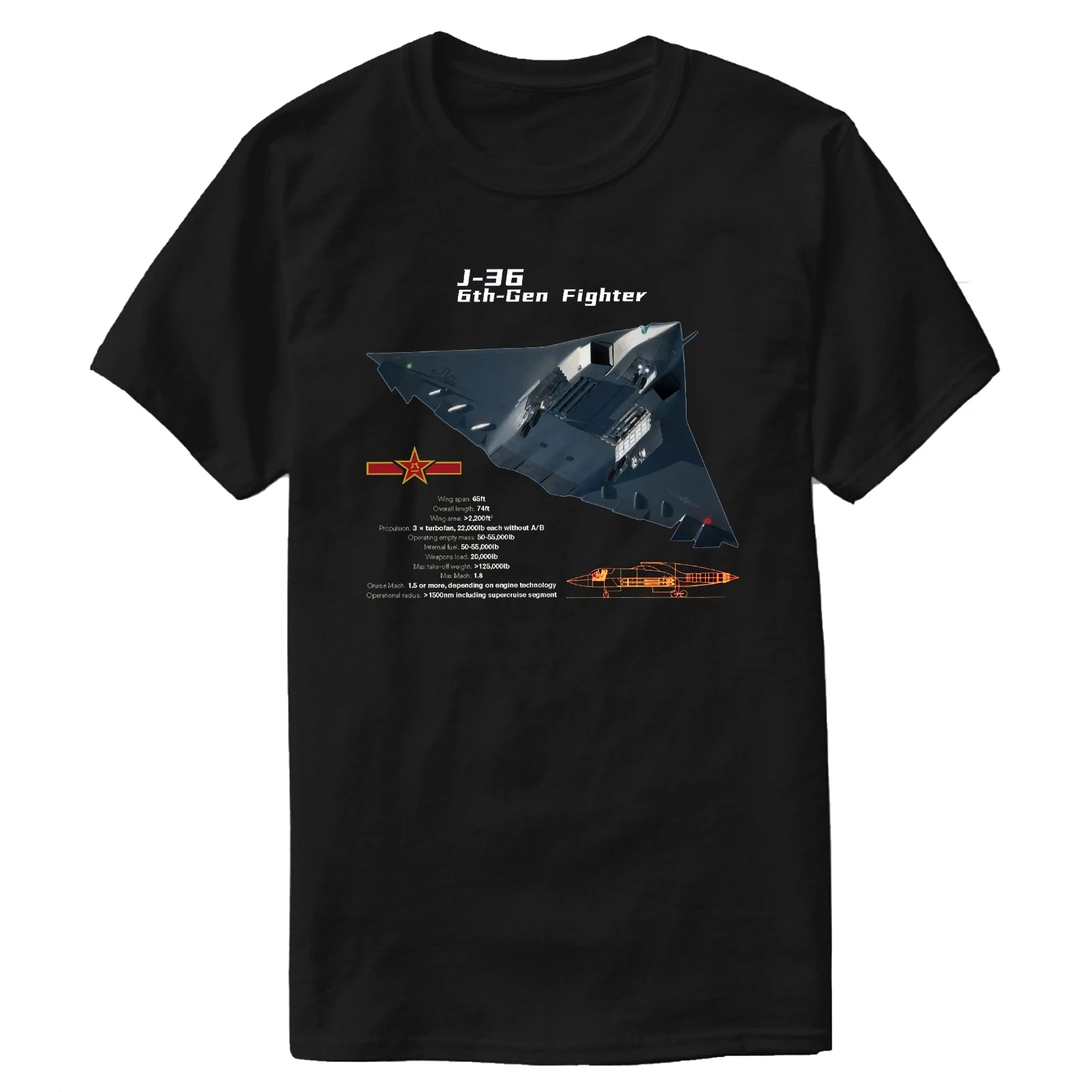 

China CAC J-36 6th Gen Stealth Fighter Aircraft T-Shirt 100% Cotton O-Neck Short Sleeve Casual Mens T-shirt Streetwear
