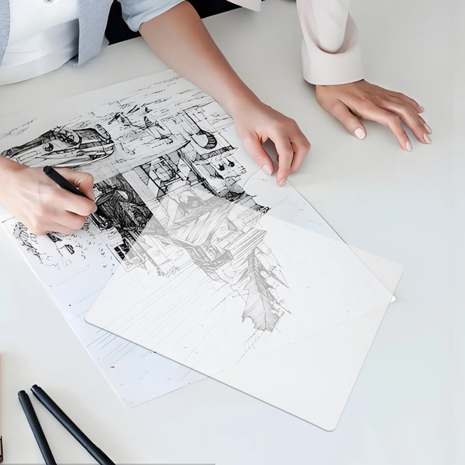 3Pcs Anti-Slip Transparent Sketch Mat Smooth Writing Board for School Office Home Lightweight Durable Portable