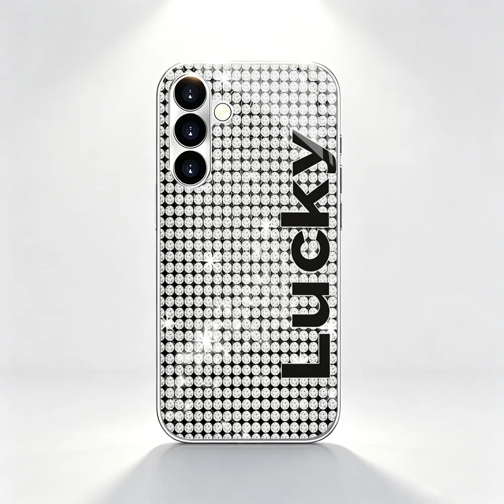 Gorgeous LUCKY Letter Diamond s26 ultra case s25 ultra case Glass phone case for Samsung Galaxy S26 25 24 23 22 21 FE Ultra Plus