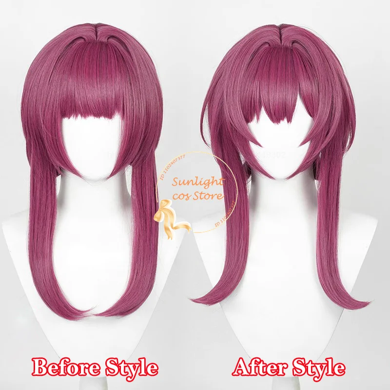 High Quality Anime Kafka Cosplay Wig Rose Red Wig With Ponytail Heat Resistant Synthetic Hair Halloween Party Wigs + Wig Cap