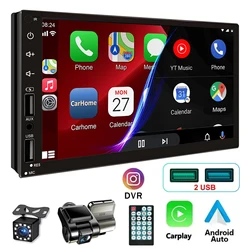 7 Inch Car Radio Stereo Full HD Touchscreen 2 Din Car Video Player with Dash Cam&Rear View Camera 2 USB/AUX/TF Voice Control