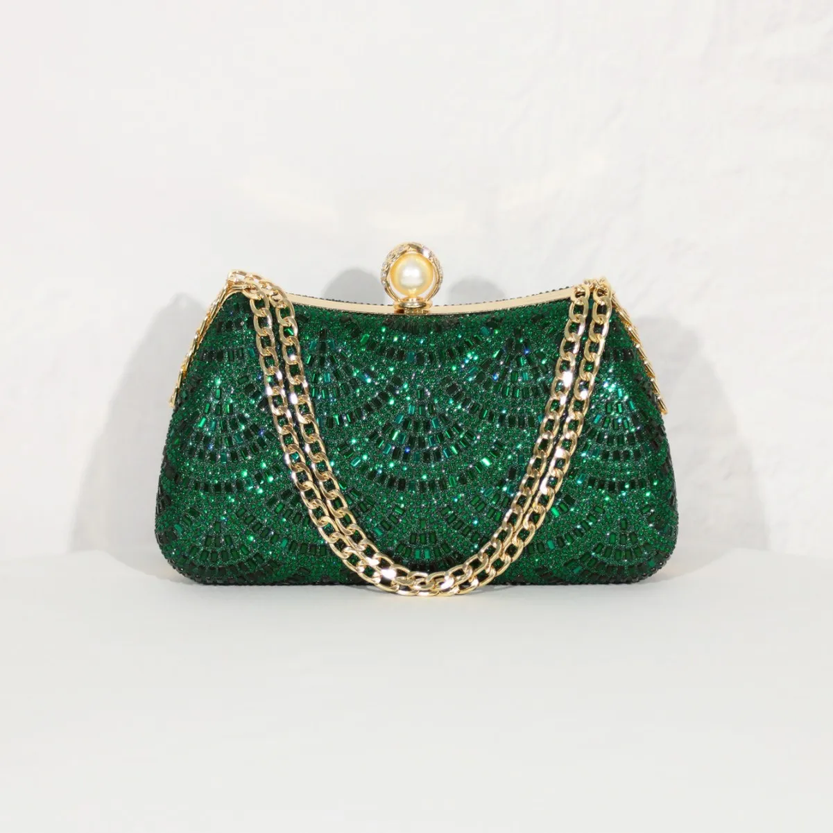 Green glitter luxury rhinestone tote bag dinner bag ladies high-end celebrity temperament box bag small handbag