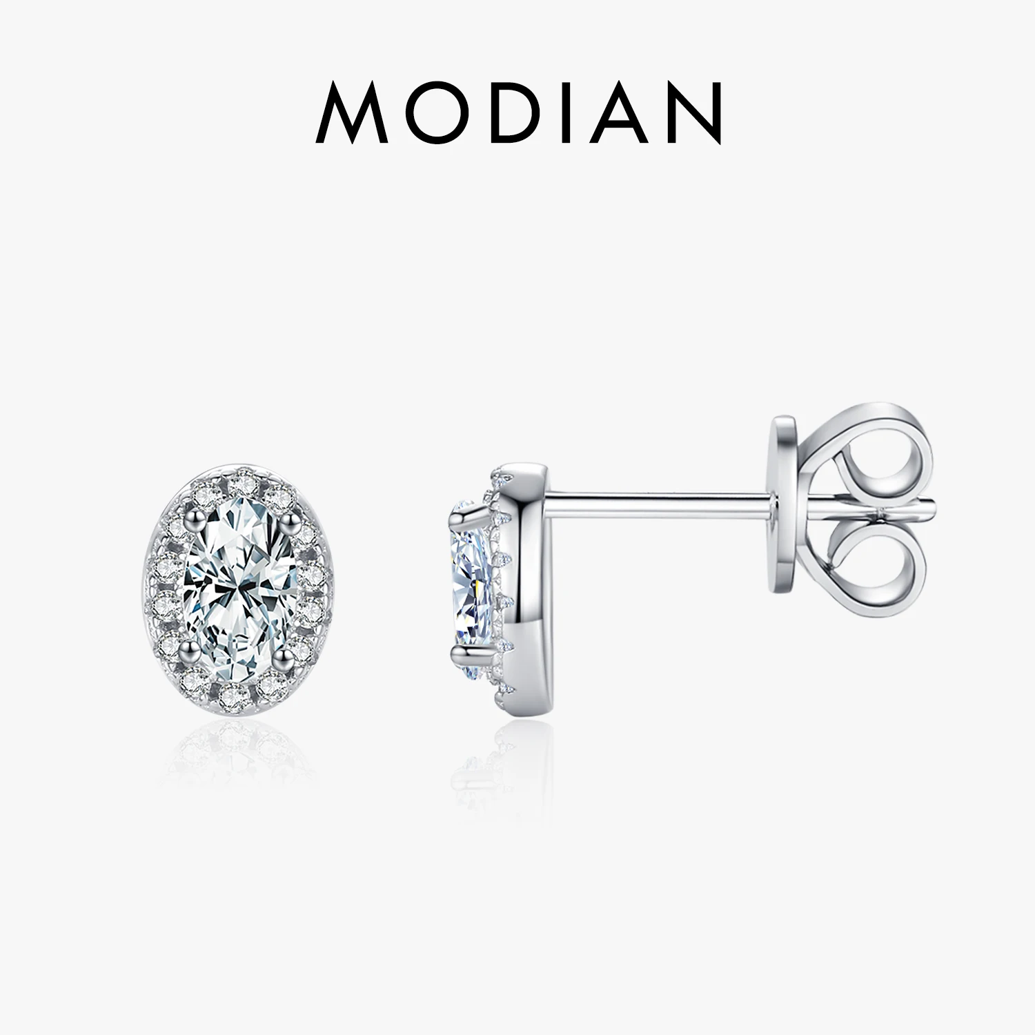 MODIAN małe wykwintne kolczyki sztyfty 925 srebro owalne CZ kolczyki do układania w stosy dla kobiet randka Party Fine Jewelry