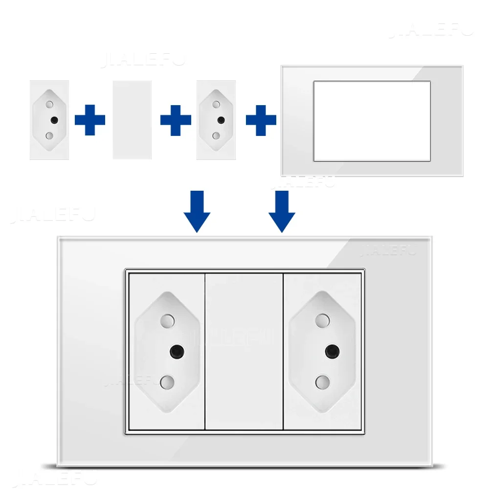 DELEFU 4*2 Tempered Glass Brazil Standard Outlet Double Socket Switzerland 10A 20A White Black Gold Gray Blank board