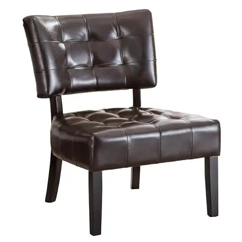 

Brown Leatherette Tufted Armless Accent Chair Featuring Generous Seat And Quilted Backrest