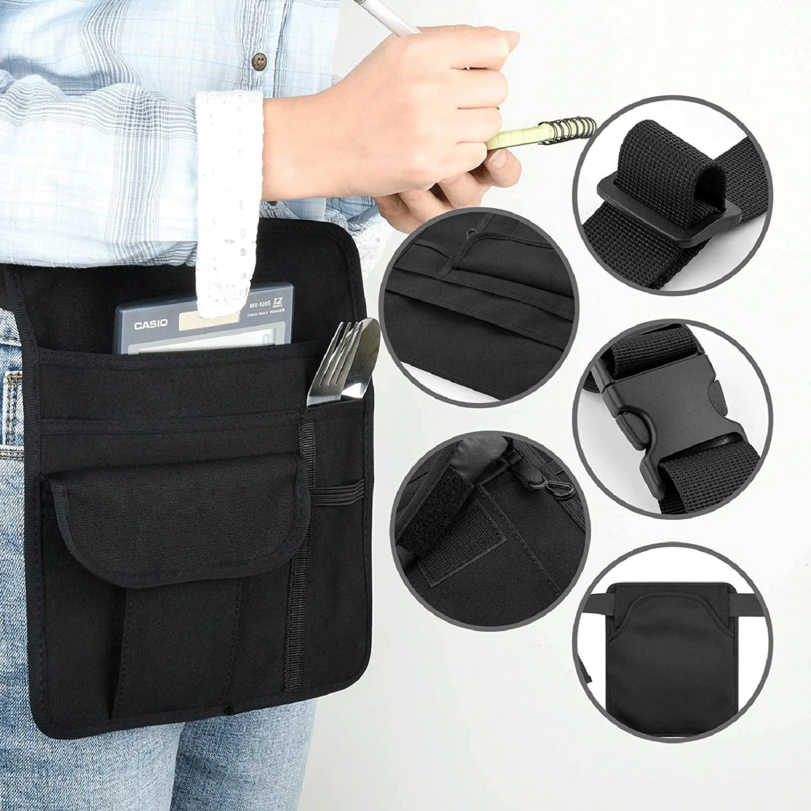 Money Pouch Bag Restaurant Server Apron Bag with Adjustable Belt for Waiter Waitress Utility Belt Pocket Organizer Money Holder