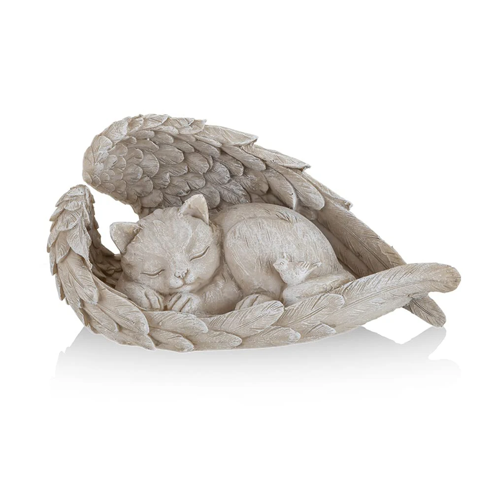 Mini kot domowy posąg anioła żywica Śpiąca anioł kot rzeźba dla kociak pamiątkowy Ornament do domu wystrój ogrodu rękodzieło 12cm