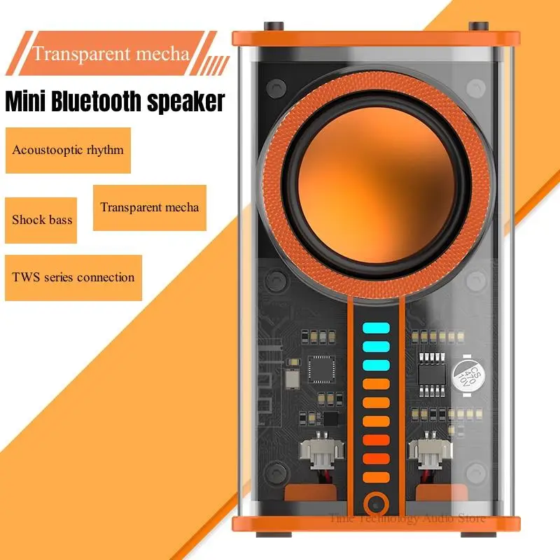 2023 New Bluetooth Speakers Cool Colorful Light Tik Tok Transparent Audio Wireless Mecha Desktop Small Steel Cannon Subwoofer