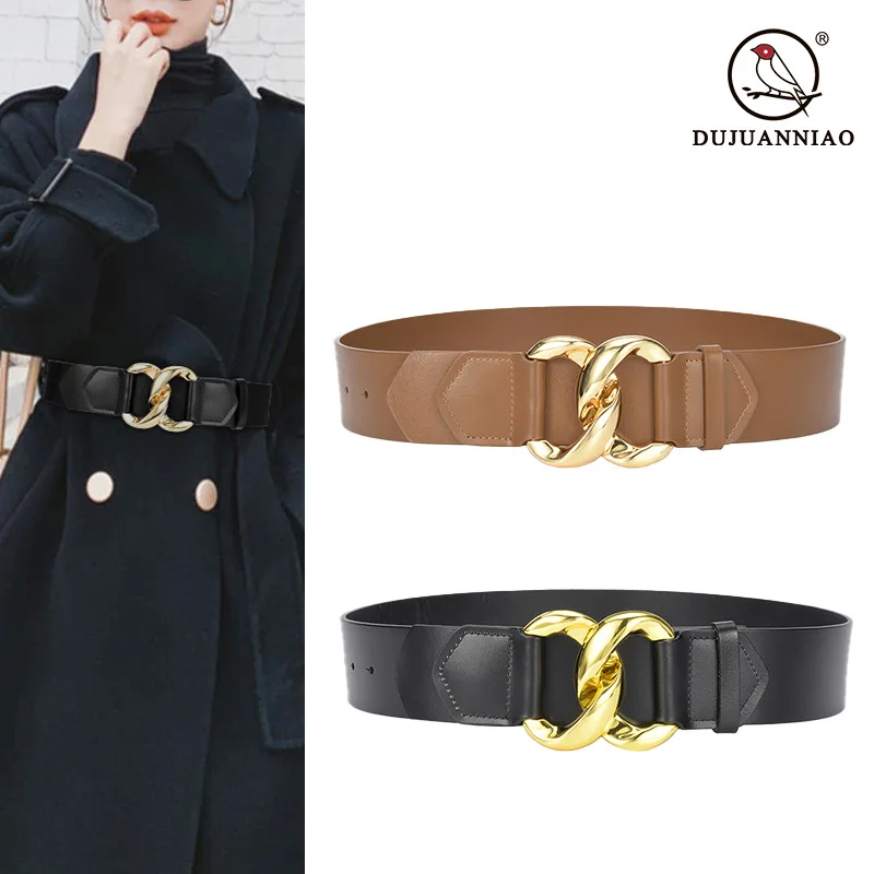 

Original Design Letter CC Button Coat Women's Genuine Leather Waist Belt Width 4.8cm Versatile Decoration Cowhide Dress Fashion