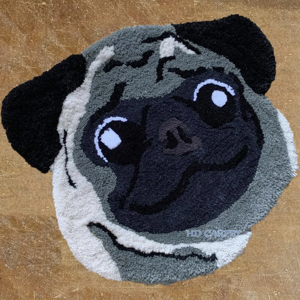 Hot sale cute carpet die cut shape door mat handmade custom pet dog portrait rug