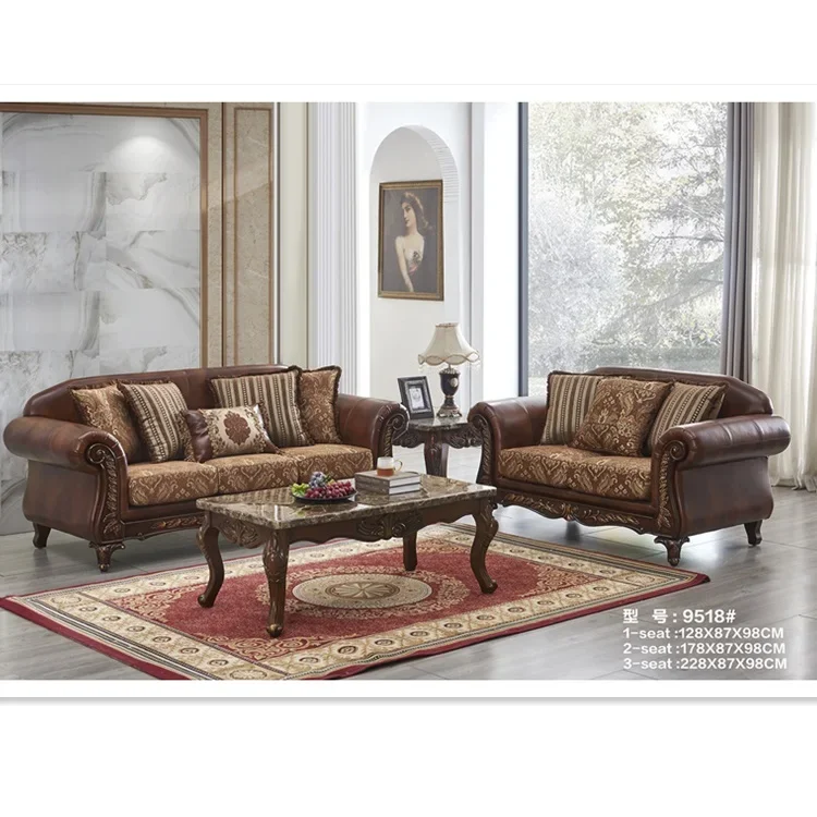 European style living room fabric sofa set / 123 combination American pastoral  living room carved solid wood sofa