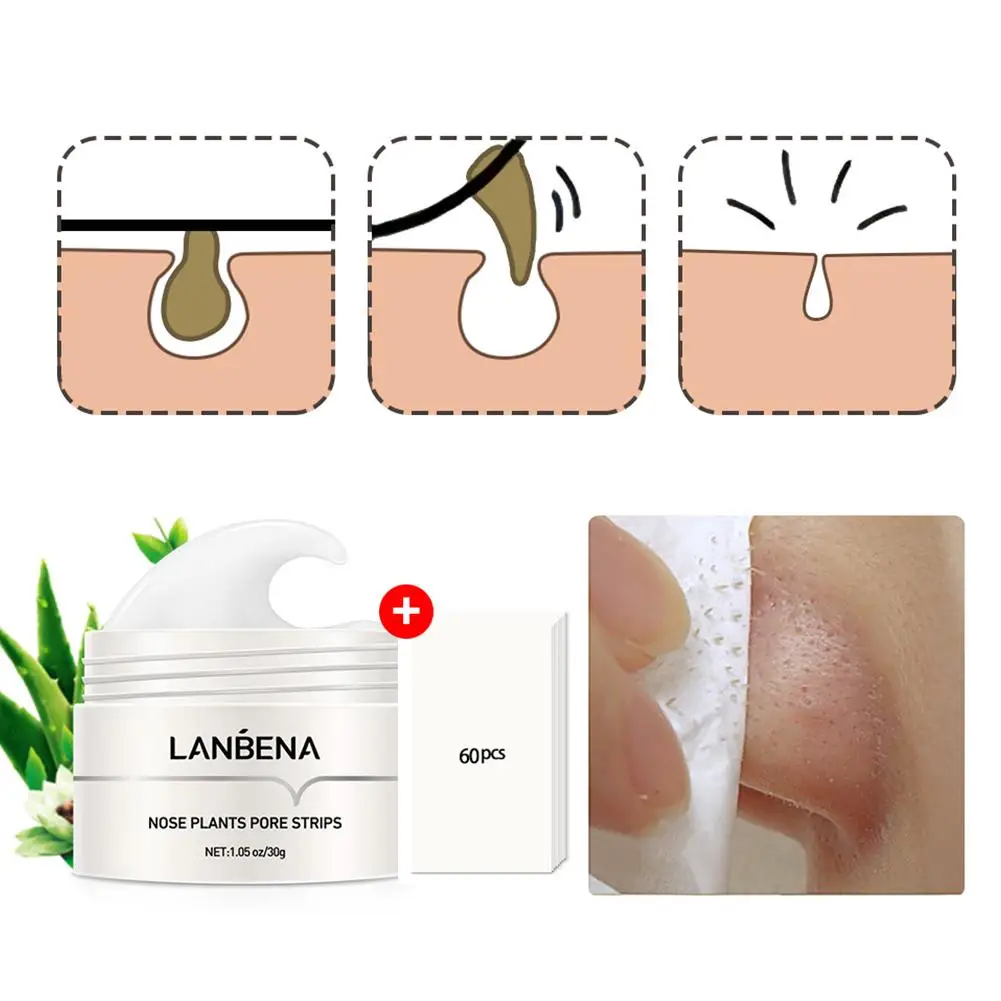 LANBENA-Papel Creme Removedor De Cravos, Tiras De Poros De Plantas, Limpeza De Acne Do Nariz, Pontos Pretos, Peel Off Mud Mask, Tratamentos, Cuidados Com A Pele