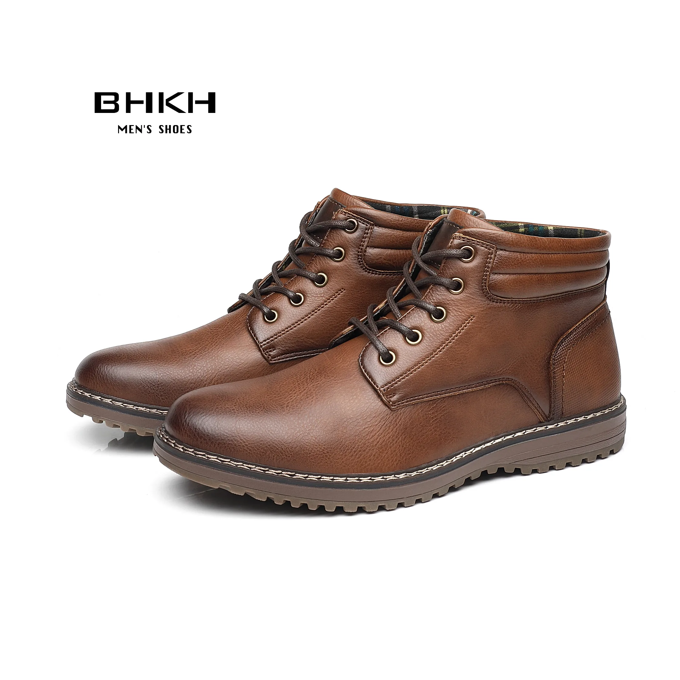 BHKH New Autumn Winter Men Boots Fashion Lace Up Winter Shoes Lightweight Smart Casual Boots Comfy Ankle Boots Office Work Casua