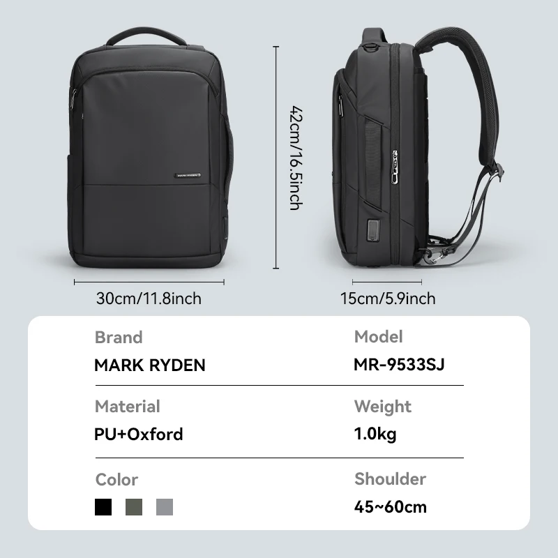 MarkRyden Squero III: multifunctional, everyday, high capacity, business, usb port backpacks