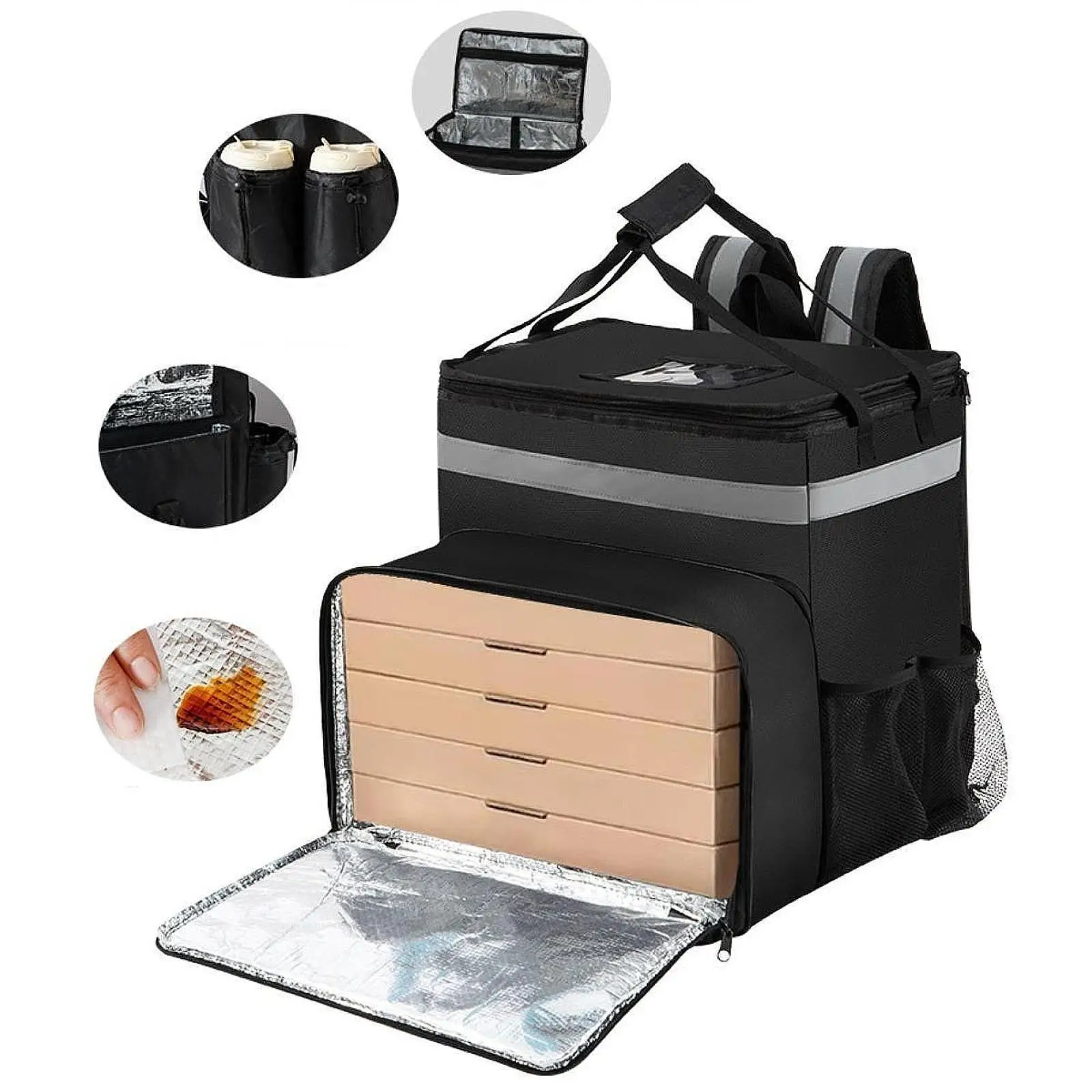 Large Pizza Delivery Backpack Reusable Waterproof Warm Food Bag for Travel Picnic Parties Outdoor Events Catering Delivery Bike