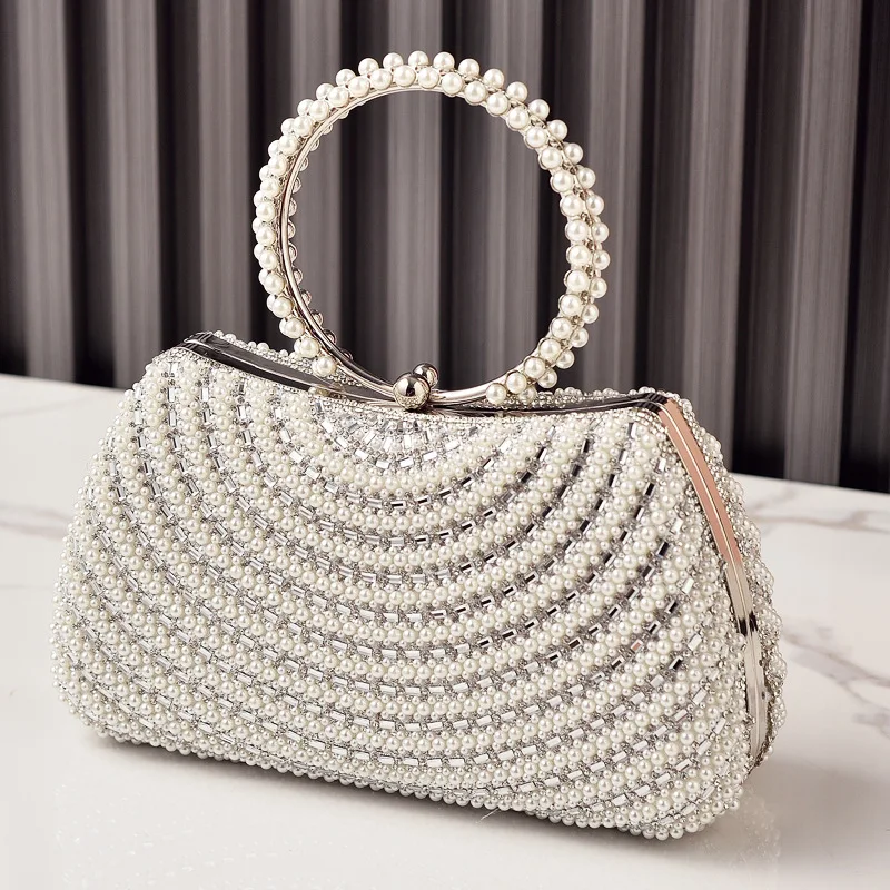 

Pearl Luxury Party Bag Woman Wallets and Handbags Designer Bling Metal Clutch Purse Hand Silver Shoulder Bags for Ladies 2026