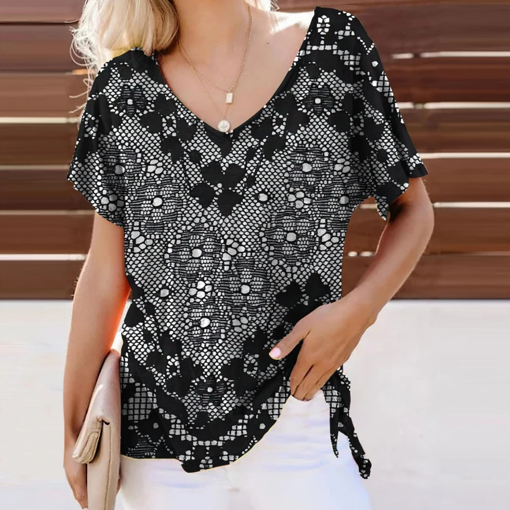 Women's T-Shirt Summer V-Neck T Shirt For Women Daily Fashion Short Sleeve Casual T-Shirt 3d Print Female Clothes