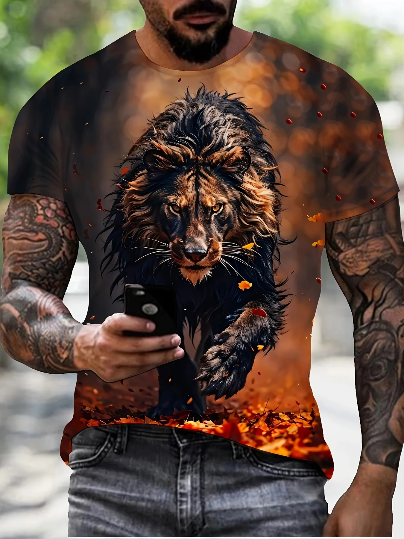 

Animal Men's T-shirt 3D Lion Printed Pullover Casual Fashion Comfortable Short-Sleeved Top Simple Summer Round Neck Men Clothing