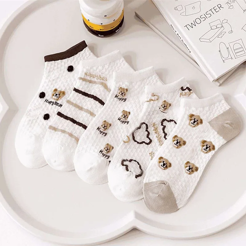 

5 Pairs Color Women's Socks Spring and Summer Thin Retro Rosary Socks Cotton Boat Socks Sweet Socks Women's Tide Fashion Socks