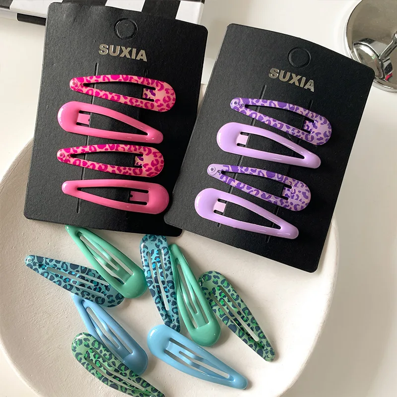 

4PCS Fashion Leopard Print Kids Girl Hair Clip Simplicity Candy Color Barrettes for Children BB Clip Hair Accessories Headwear