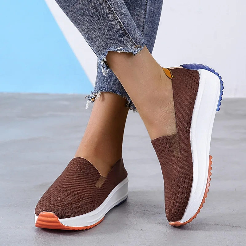 Women Platform Sneakers Casual Shoe Comfortable Mesh Slipon Ladies Small White Shoe Lightweight Wedge Heel Vulcanized Shoe Women