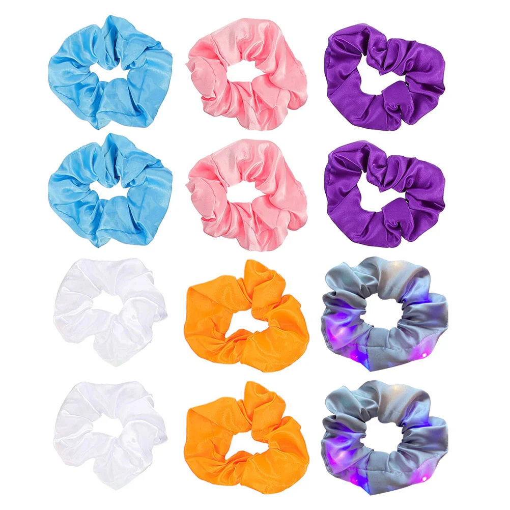 

12 Pcs LED Scrunchies Fashionable Glitter Color Designs Multi Use Hair Ties Women Accessories Ponytail Holders