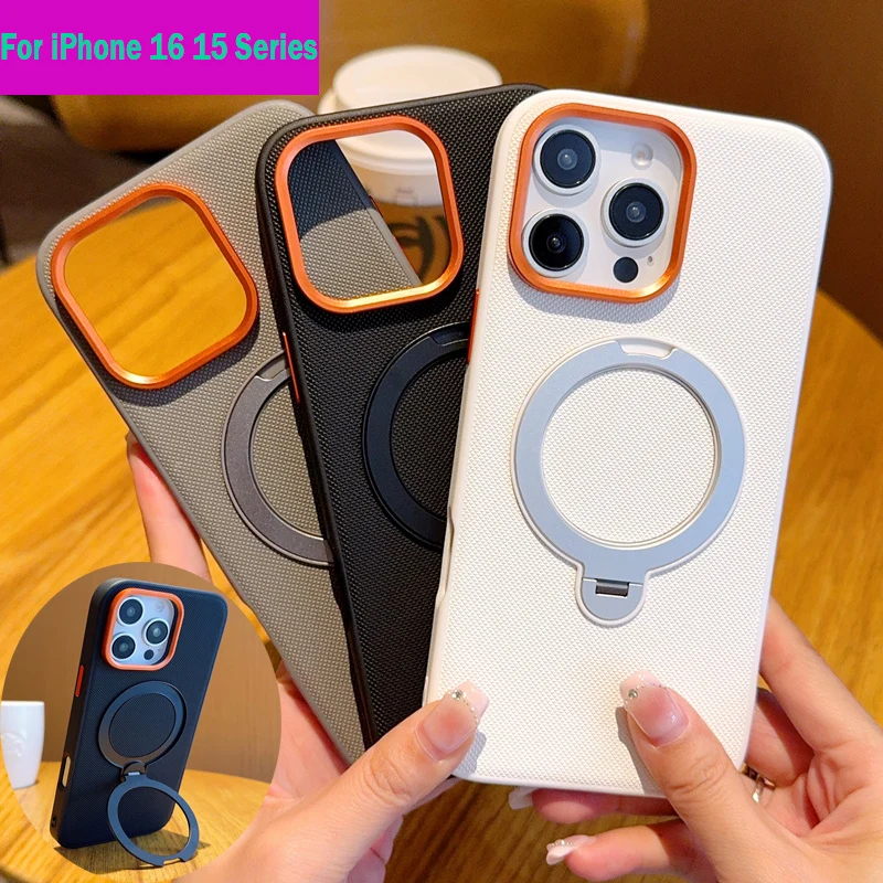 

Вращающийся чехол-подставка для Apple iPhone 16e 16 15 Pro Max 16 15 Plus Magsafe, роскошный магнитный прочный противоударный чехол из искусственной кожи