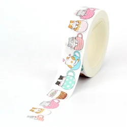 NEW 1PC. 10M Decorative Kawaii Cats in Cups Japanese Washi Tapes for Journaling Adhesive Masking Tape Cute Stationery