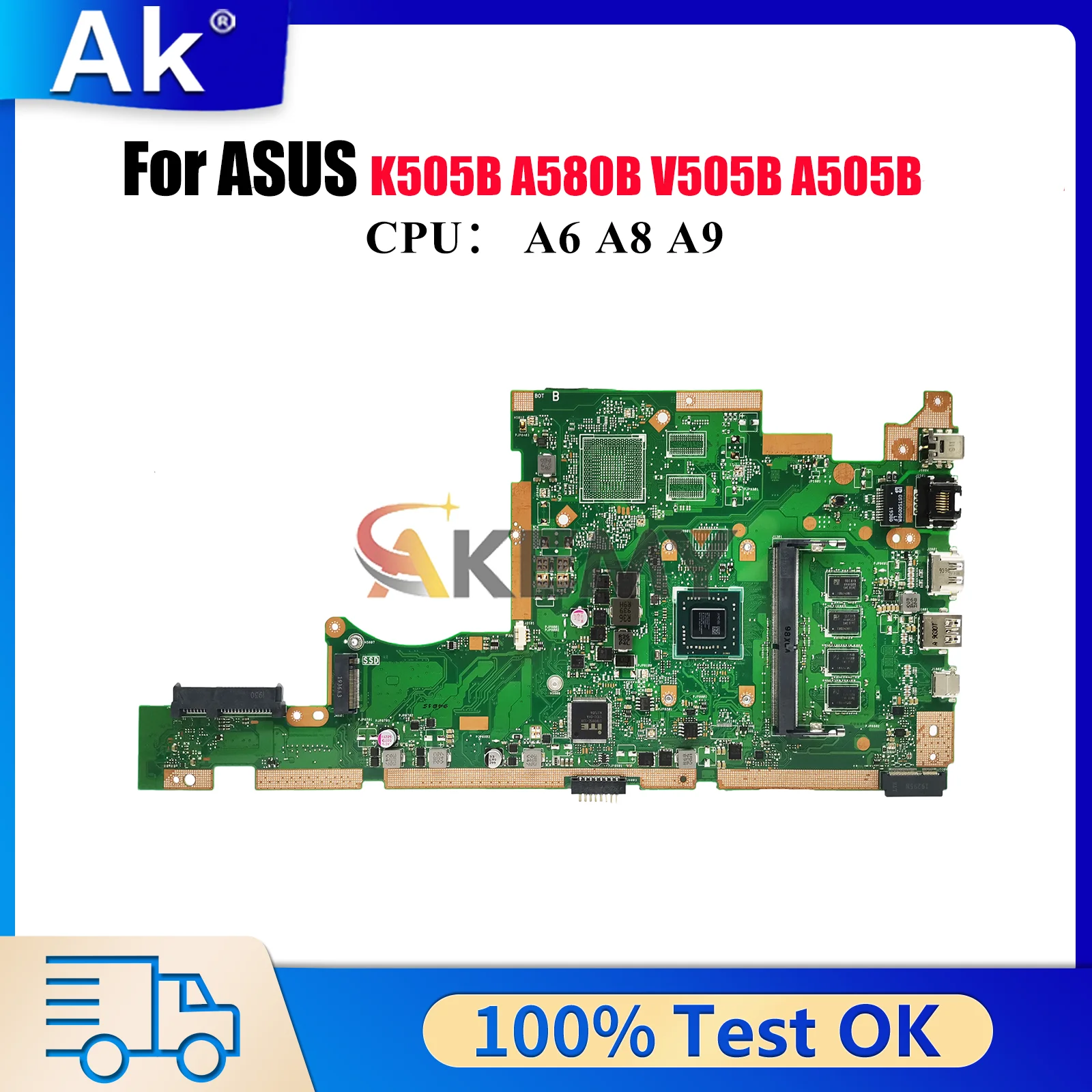 

X505BA Laptop Motherboard For ASUS VivoBook X505BP A505B X505BA X505B K505B V505B A580B Notebook Mainboard With A6 A8 A9 CPU stk