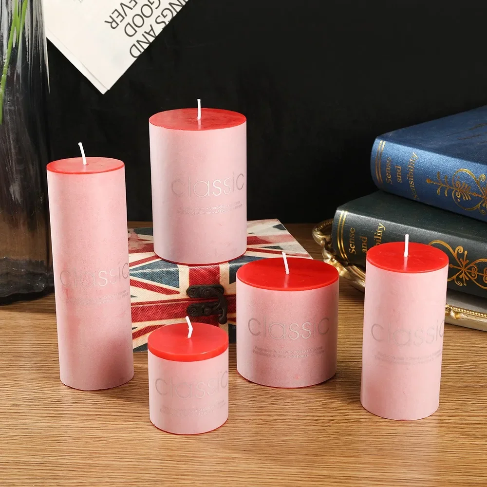 5pc Classic European Pillar Candles Unscented Smoke-Free Wedding Decor Bulk Church Hotel Candles Romantic Taper Cylinder Candles