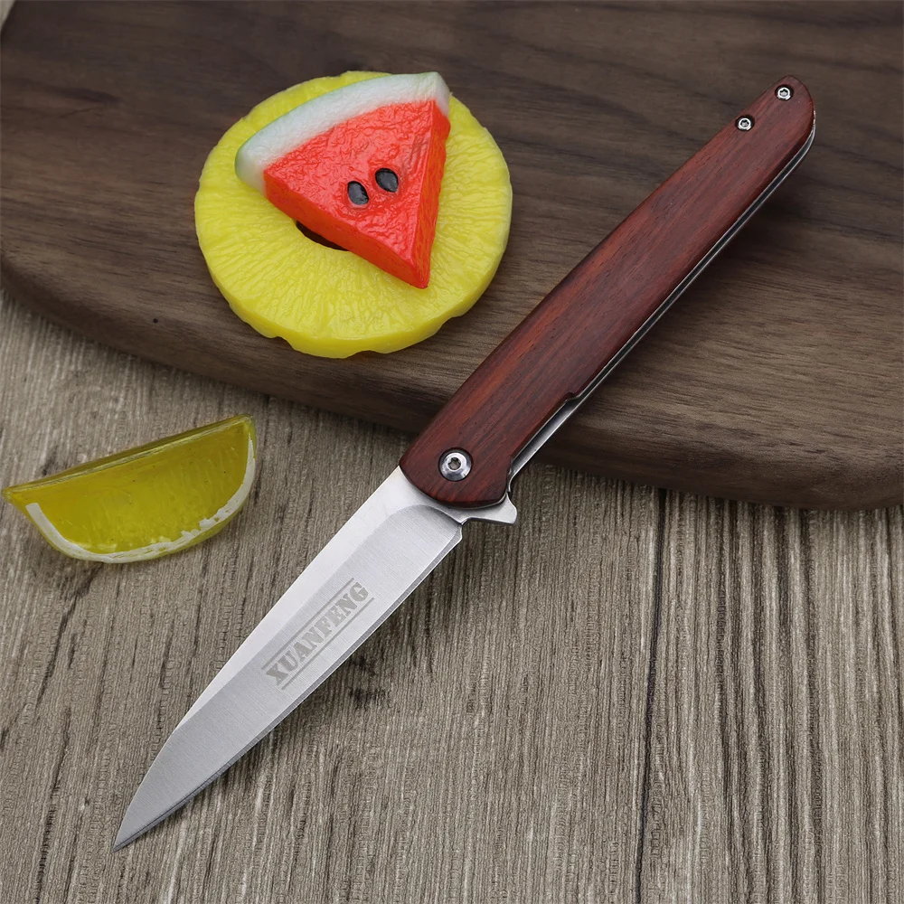 XUANFENG Japanese handmade folding knife wooden handle small folding knife D2 steel multifunctional fruit knife