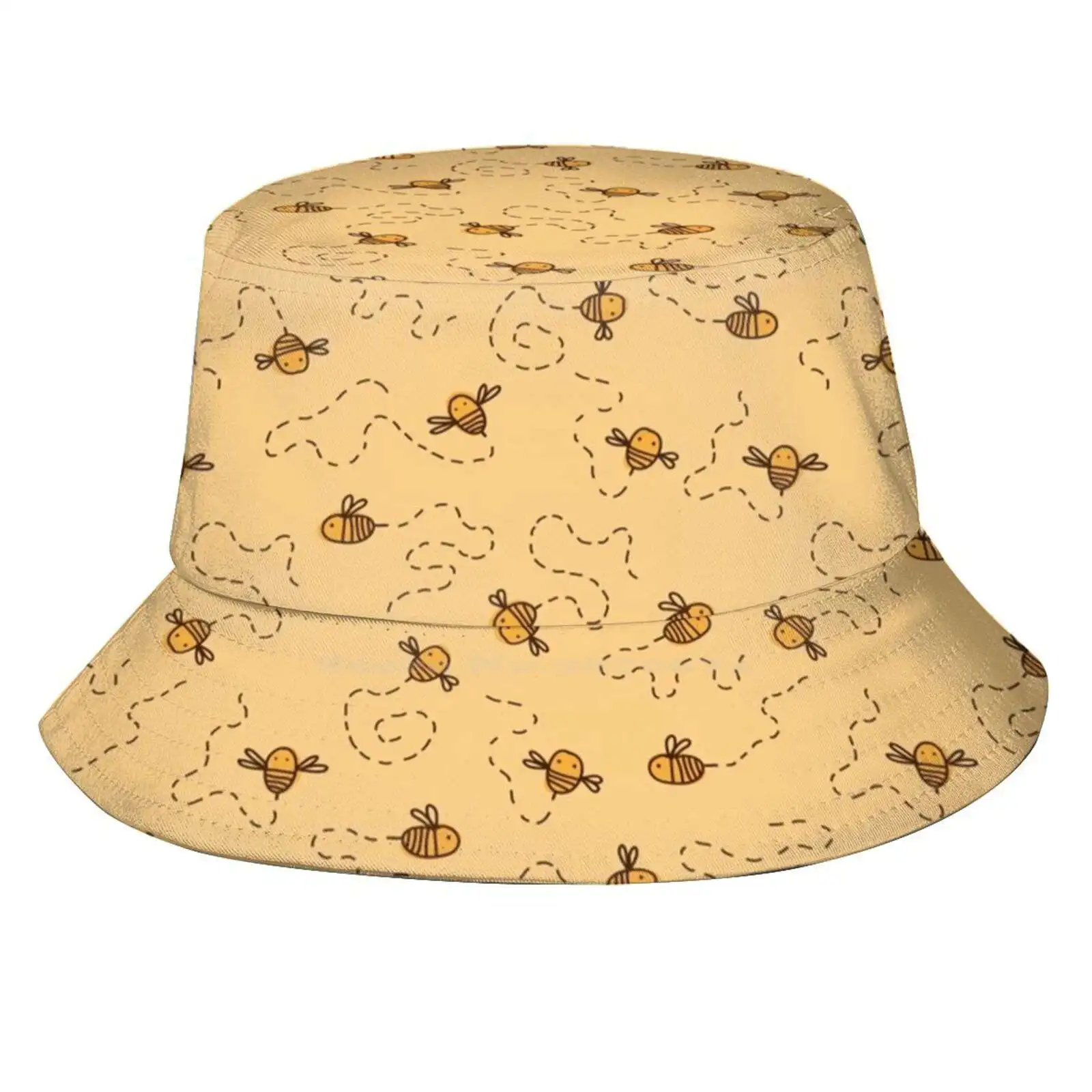 Busy Bees Pattern Sun Cap Fisherman Hat Bucket Hats Cute Buzzing Bees Busy Bees Flying Bees Insects Animals Nature Honey Bees