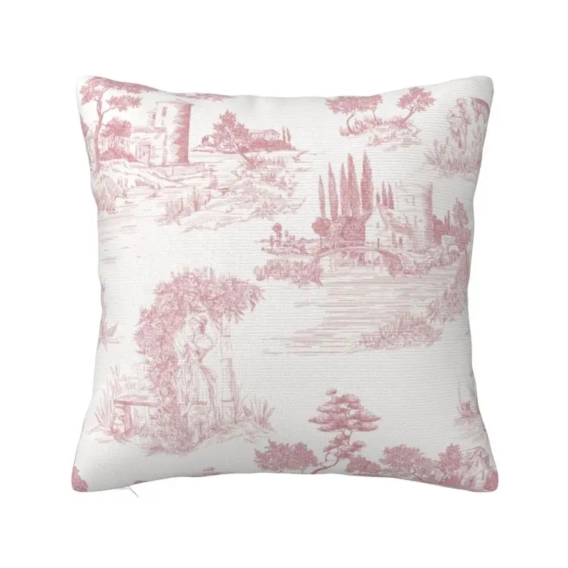 Custom Vintage Toile De Jouy Pillow Case Home Decorative 3D Double Side Printed Blush Pink White Cushion Cover for Sofa