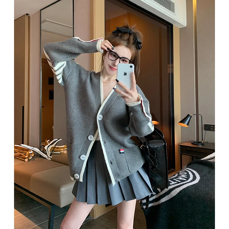 

Thiened Winter Women's Knitted Sweater Overhead Sle V-ne Long Sve Regular Fit Autumn Faion Single Piece Cardigan