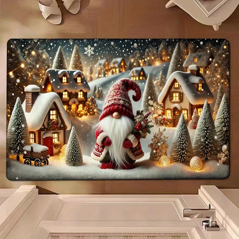 Christmas decoration door mat dwarf winter snow pattern non-slip absorbent floor mat suitable for home room bathroom kitchen