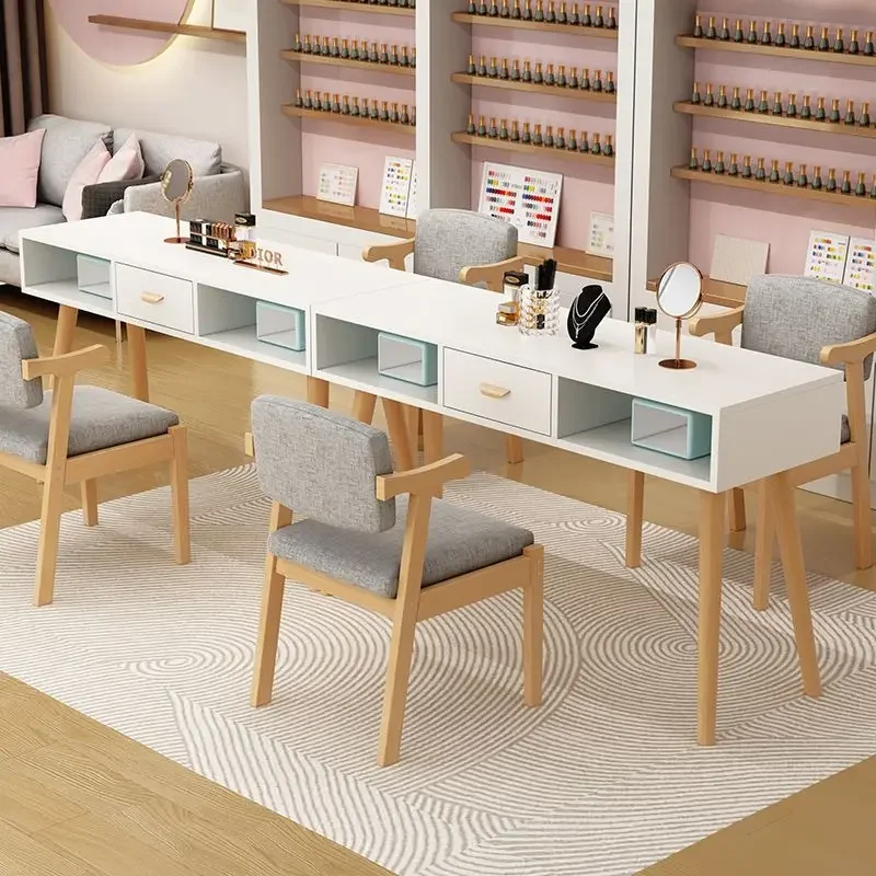Nordic Simple Nail Tables Solid Wood Multifunction Storage Reception Desks Nail Tables Manicure Dressing Table Furniture