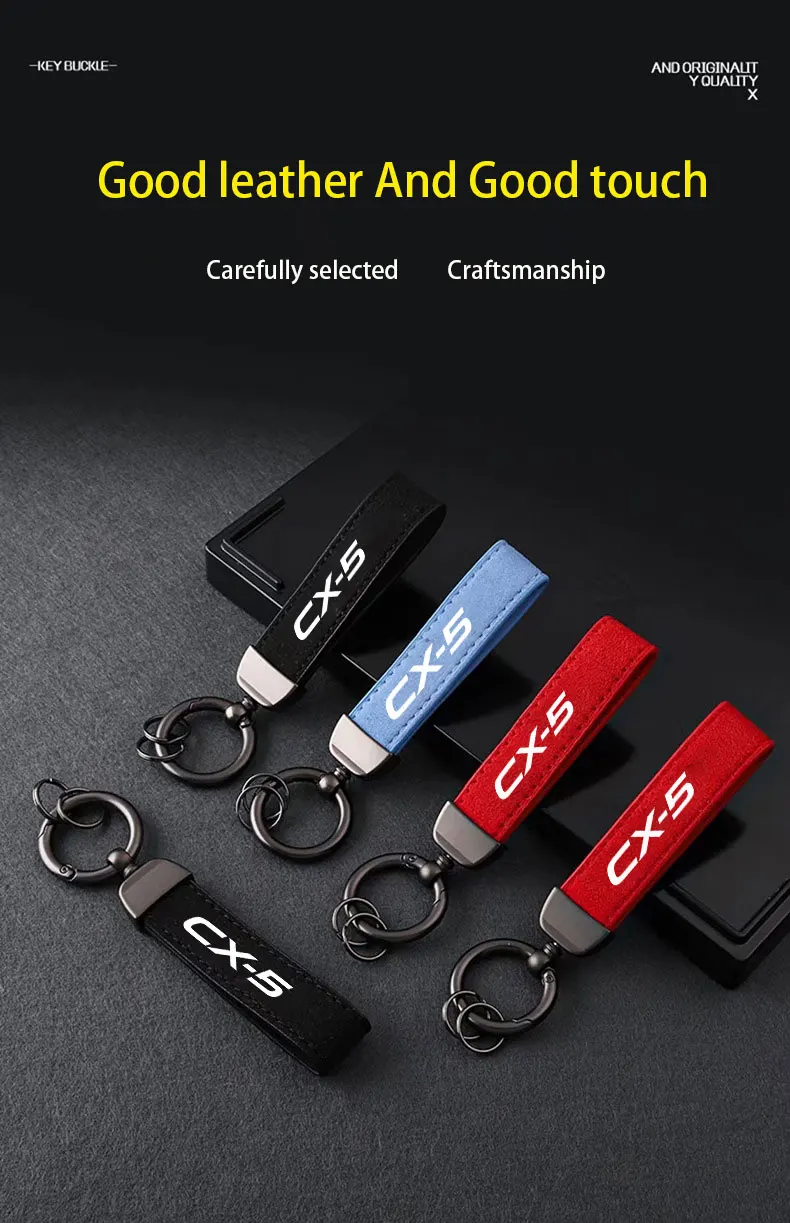 High-Grade Leather Suede Keychain Car Sport Key Ring With Horseshoe Buckle For Mazda CX-5 CX5 2013-2019 2020 Styling Accessories