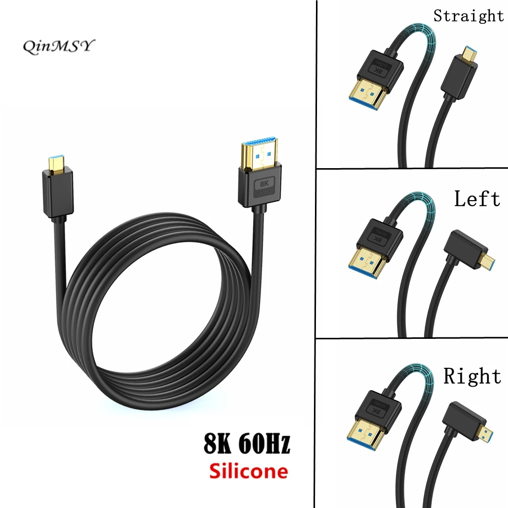 Silicone Extreme Slim 90°angle 8K@60Hz 4K@120Hz Micro HDMI to HDMI 2.1 Cable   for with Digital Cameras Camcorders Tablets