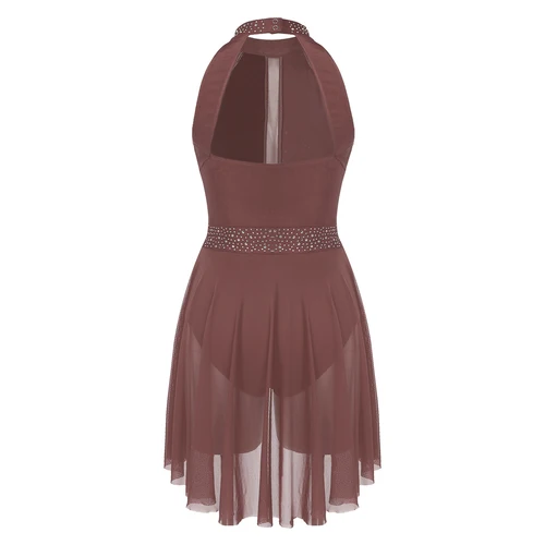 Imagen 2 del producto Vestido de leotardo de gimnasia y Ballet con espalda descubierta para mujer, traje de baile lírico, mono de patinaje artístico con diamantes de imitación brillantes