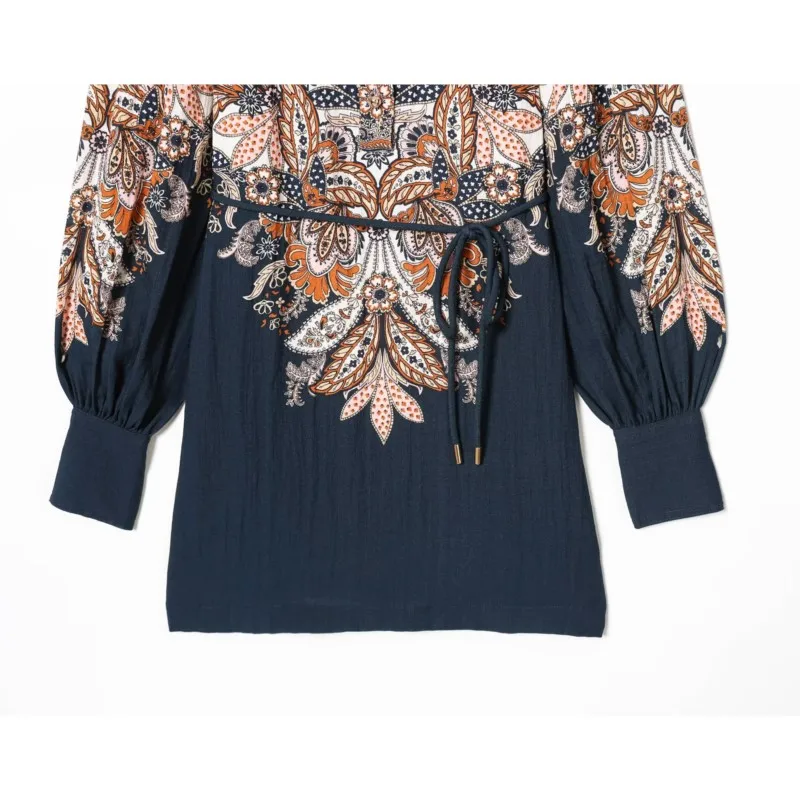 เดรสลายพิมพ์สำหรับผู้หญิง ฤดูใบไม้ผลิ/ฤดูร้อน ความยาวปานกลาง พร้อมเข็มขัด สไตล์ลำลอง คอทรงโอ แขนยาว วินเทจ ชิค สวยสง่า