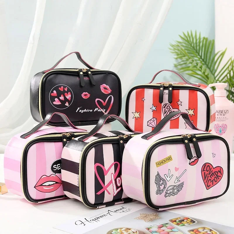 2021 Makeup Case Leather Portable Women Cosmetic Bag Multifunction Travel Toiletry Storage Organize Handbag Waterproof Female