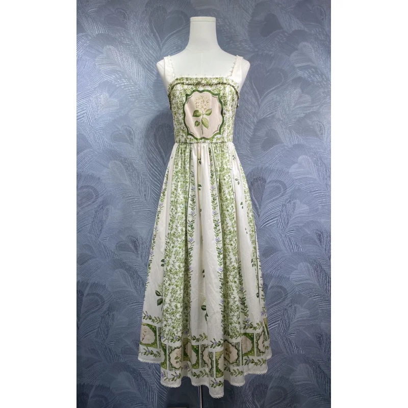 

Brangdy Luxury Brand 2025 Summer New Sling Cotton Printed Waist-Controlled Dress in Stock Real Shot