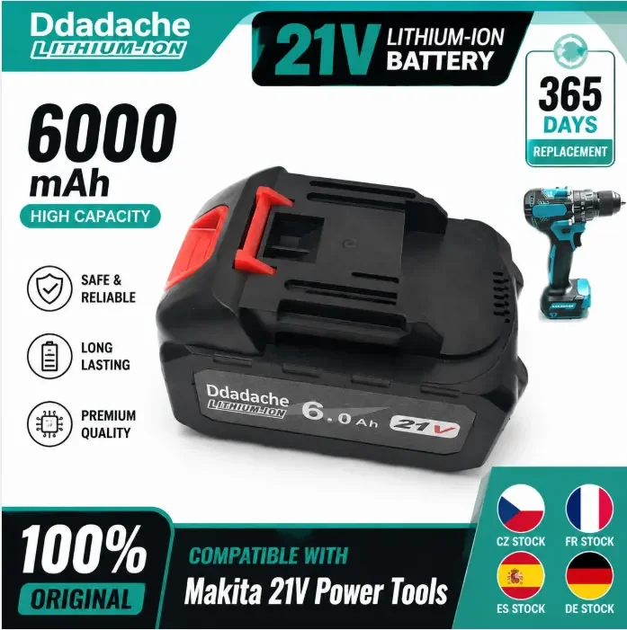 Batteria agli ioni di litio 21V 6000mAh 100% originale, nuova, a ricarica rapida, per utensili elettrici, compatibile con BL1850 BL1840 BL1440 196391-6