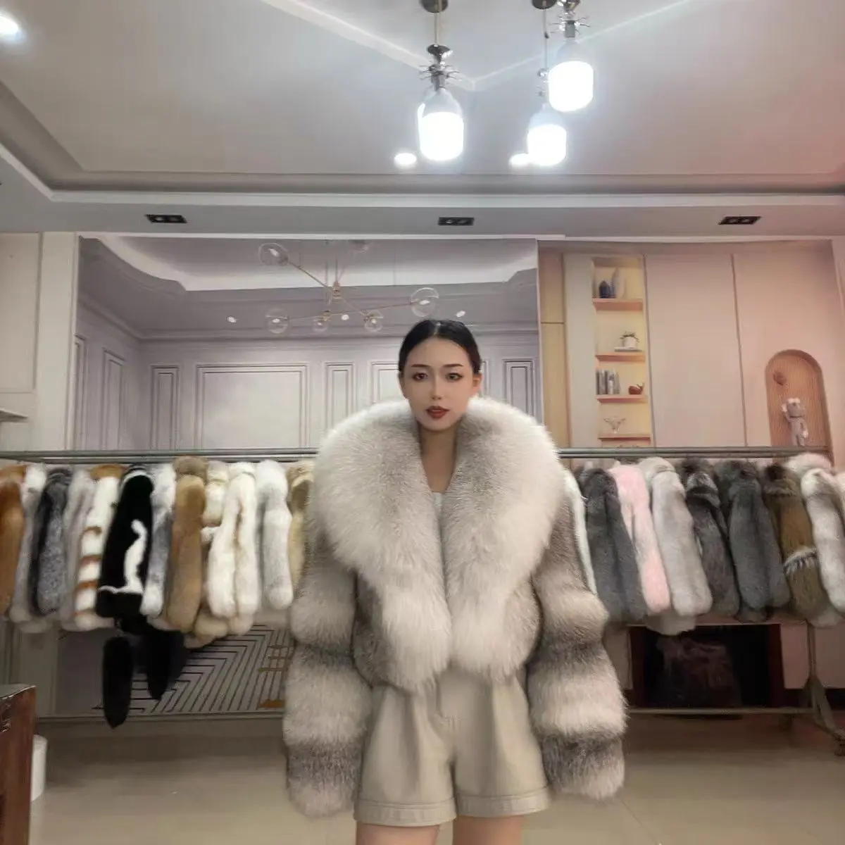 Real Fox Fur Coat Winter Jacket Women Natural Fox Fur Raccoon Outerwear O-neck Thick Warm Luxury Female Plus Size